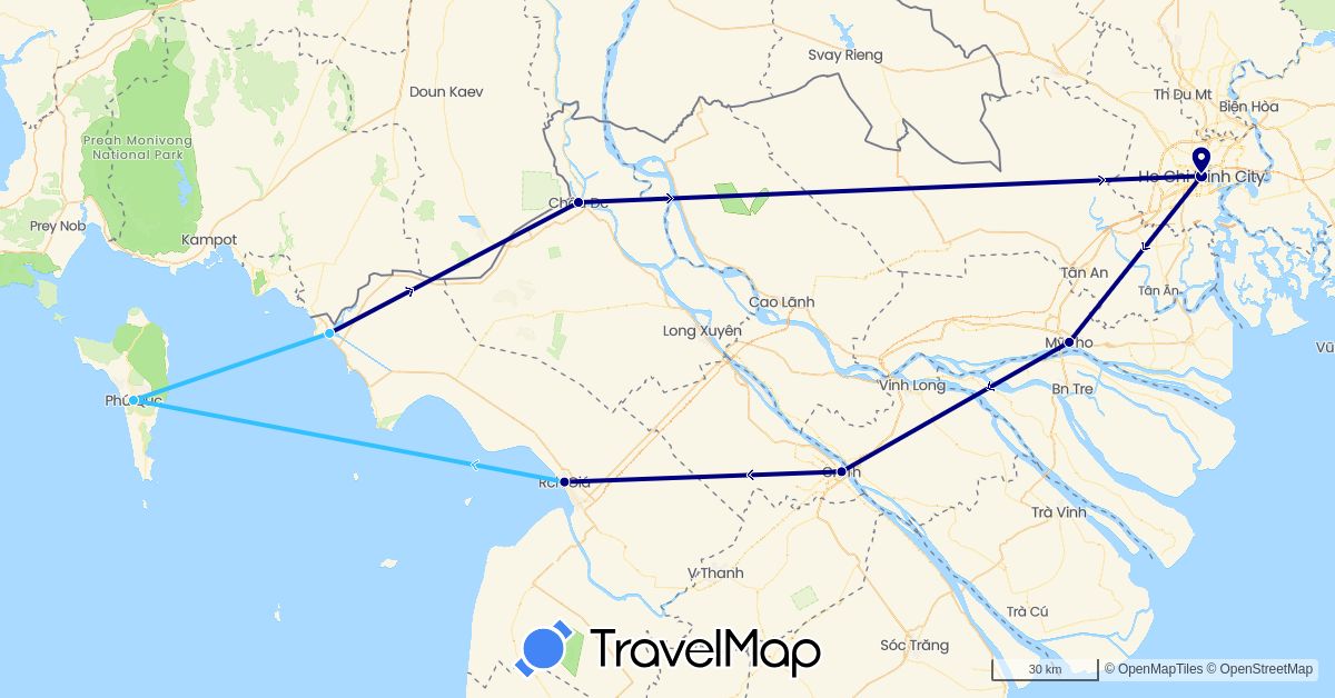 TravelMap itinerary: driving, boat in Vietnam (Asia)